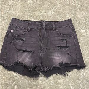 Distressed Black Denim Shorts